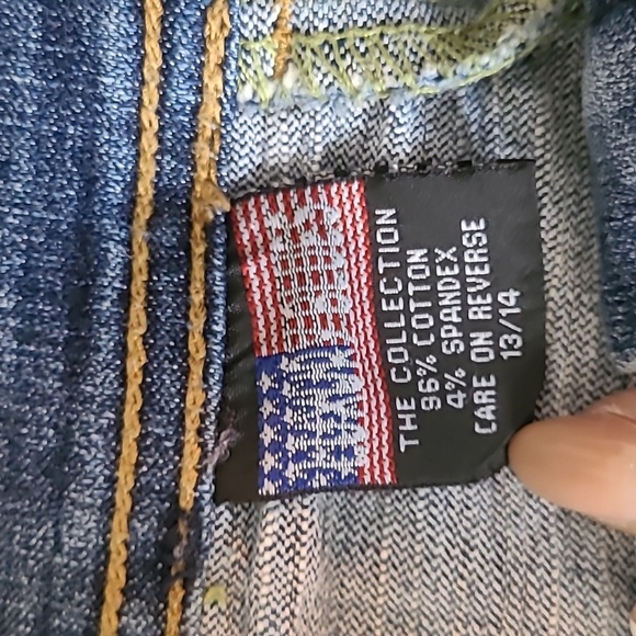 UPCYCLED Blue Black Patchwork Distressed Denim Skirt Wmns 13/14 Waist 32 Boho - Picture 5 of 16